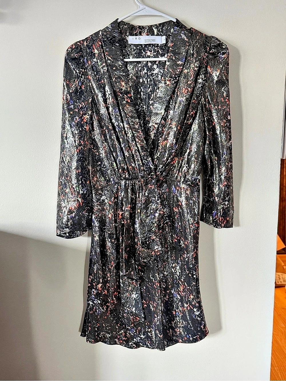IRO Upwood Glitter Mini Faux Wrap Dress
